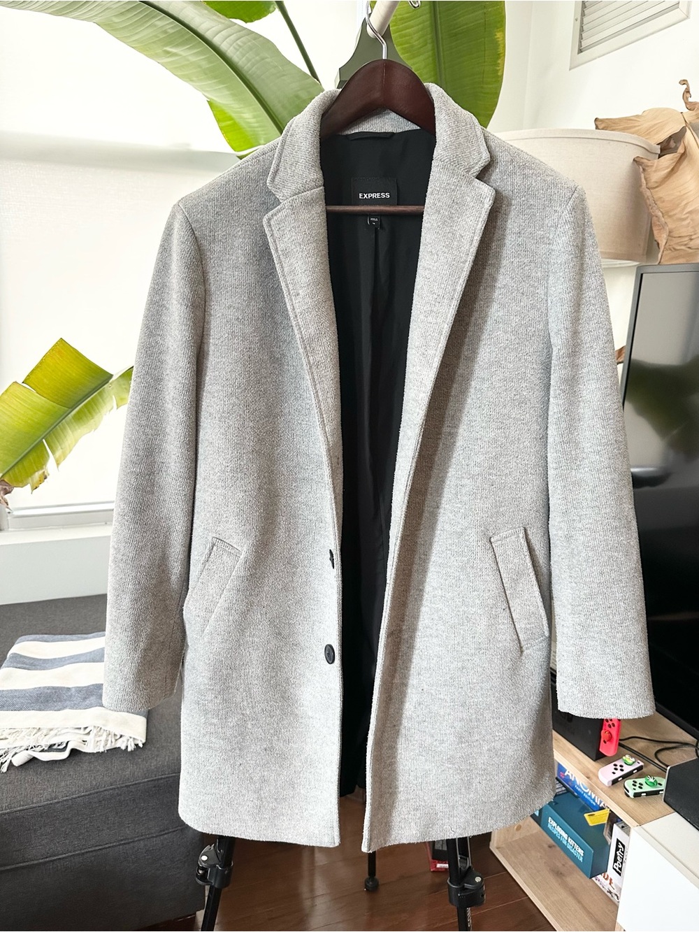 Express Men’s Light Gray Wool-Blend Pea Coat